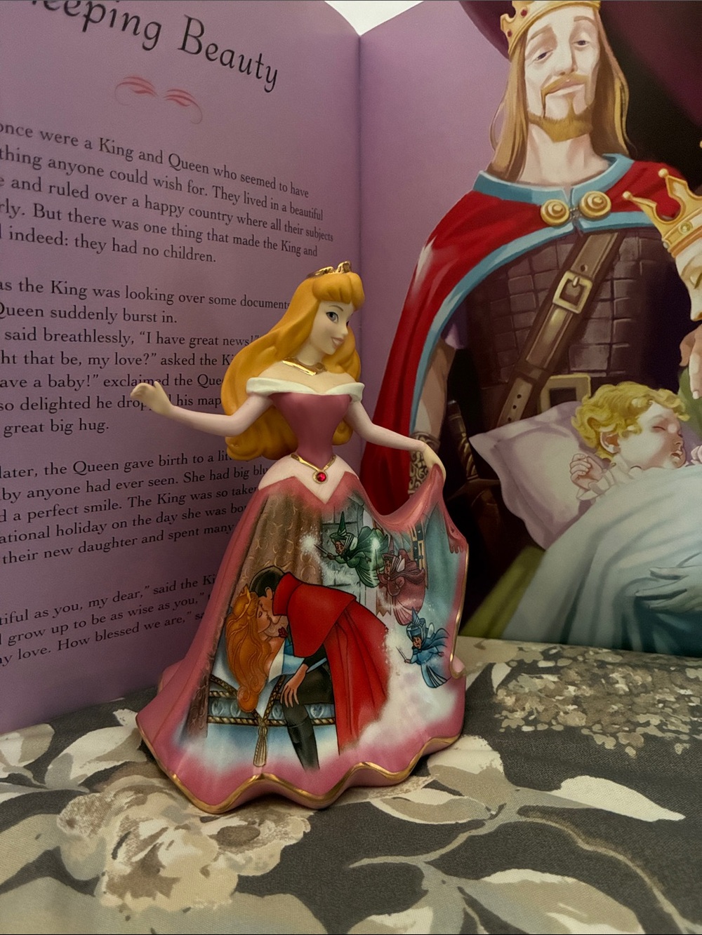 Disney Sleeping Beauty Pink and Gold Porcelain Figurine